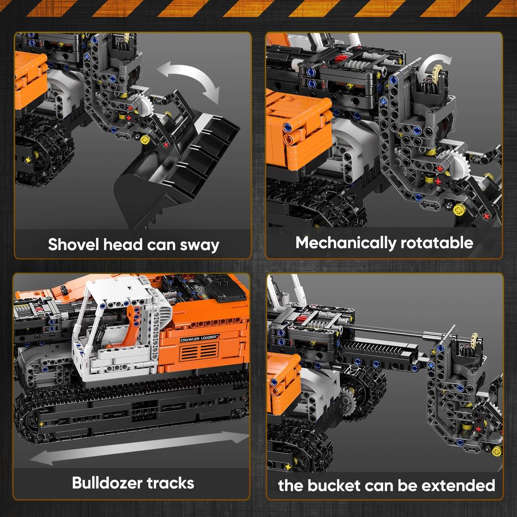 Mould King 17054 Science and Technology Bulldozer Building Blocks Set, APP Remote Control Telescopic Loader Building Blocks Set with Motor, Bulldozer