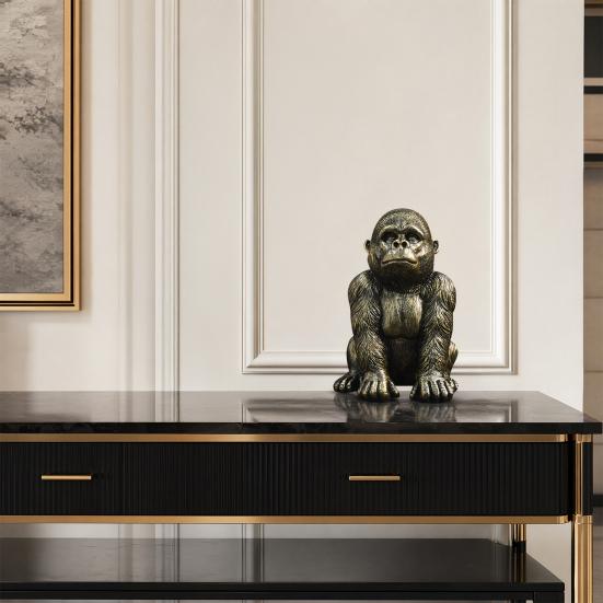 Gorilla Resin Statue, Sitting Monkey Figurine Sculpture, Industrial Home Decor for Living Room Office Desk Bookshelf, Industrial Modern Home Decor