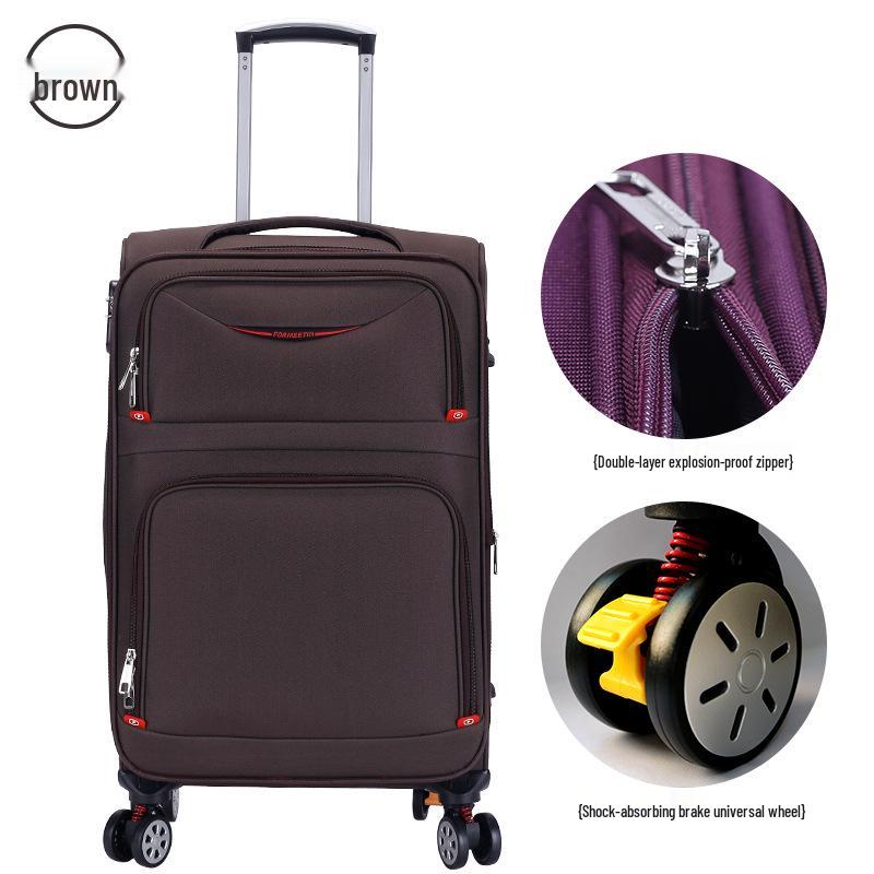 20-Inch Oxford Cloth Trolley Case with Universal Wheels, Leather Suitcase, Password Lock, Carry-On Luggage for Men and Women