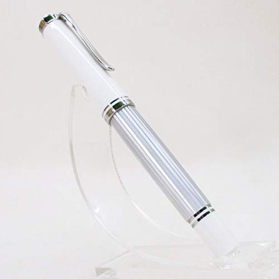 Pelikan M405 Fountain Silver 14K Fine Nib Souverän Pen, White, Gold,