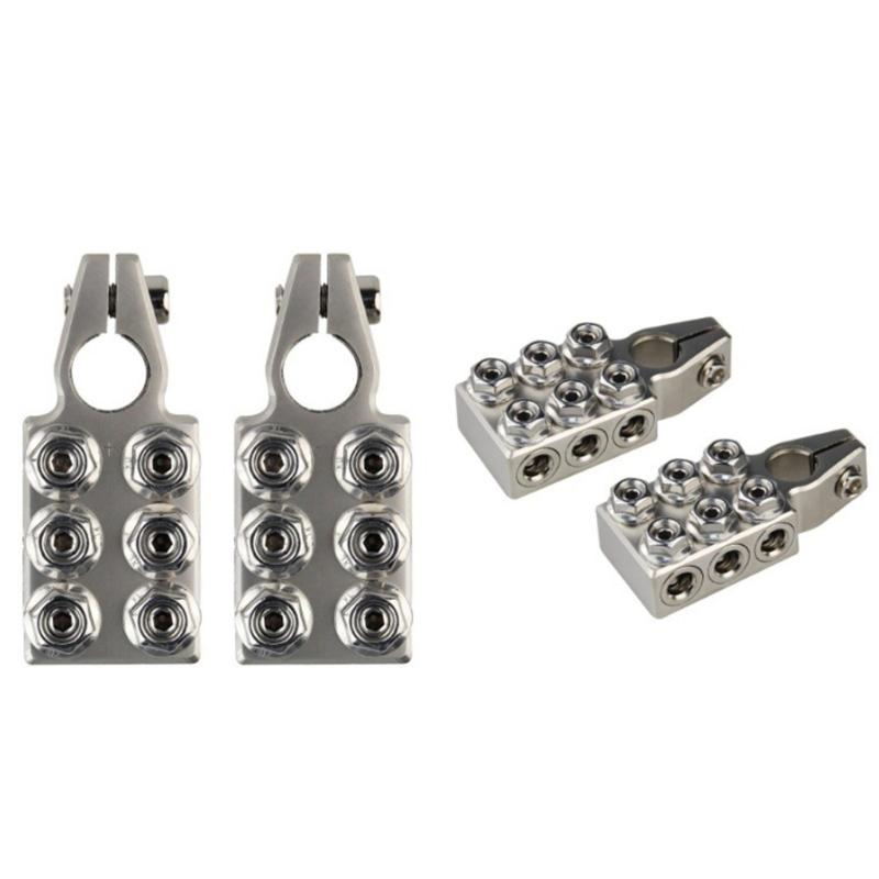 Vehicle Battery Terminal Connector Pair with Screw-Fastened Wire Port, Aluminum Clamp Design for Battery Replacement and Garage Repair