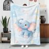 1pc Light Blue Bubble Cute Little Elephant Flannel Blanket Suitable for All Seasons Sofa Office Camping And Travel Multiple Sizes