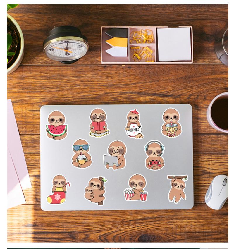50pcs Cute Sloth Stickers for Water Bottle Phone Laptop DIY Decal Cartoon Scrapbook Stationery