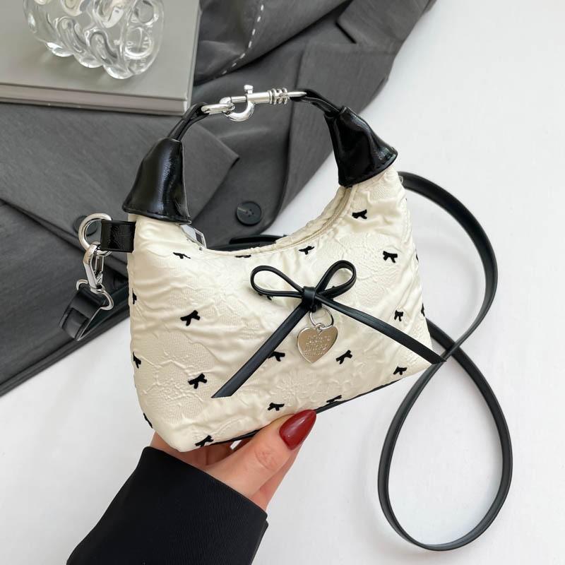 

Foreign Style Messenger Bag Cute Lipstick Floral Fabric Casual Small Square All-matching Dumpling 15x5.5x12cm білий