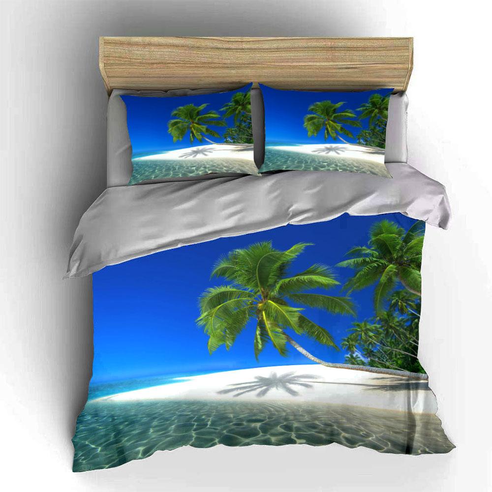Tropical Beach Palm Trees Clear Water Bedding Set For Kids Luxury Gift 3Pcs Digital Print Comforter Set Soft Comfortable