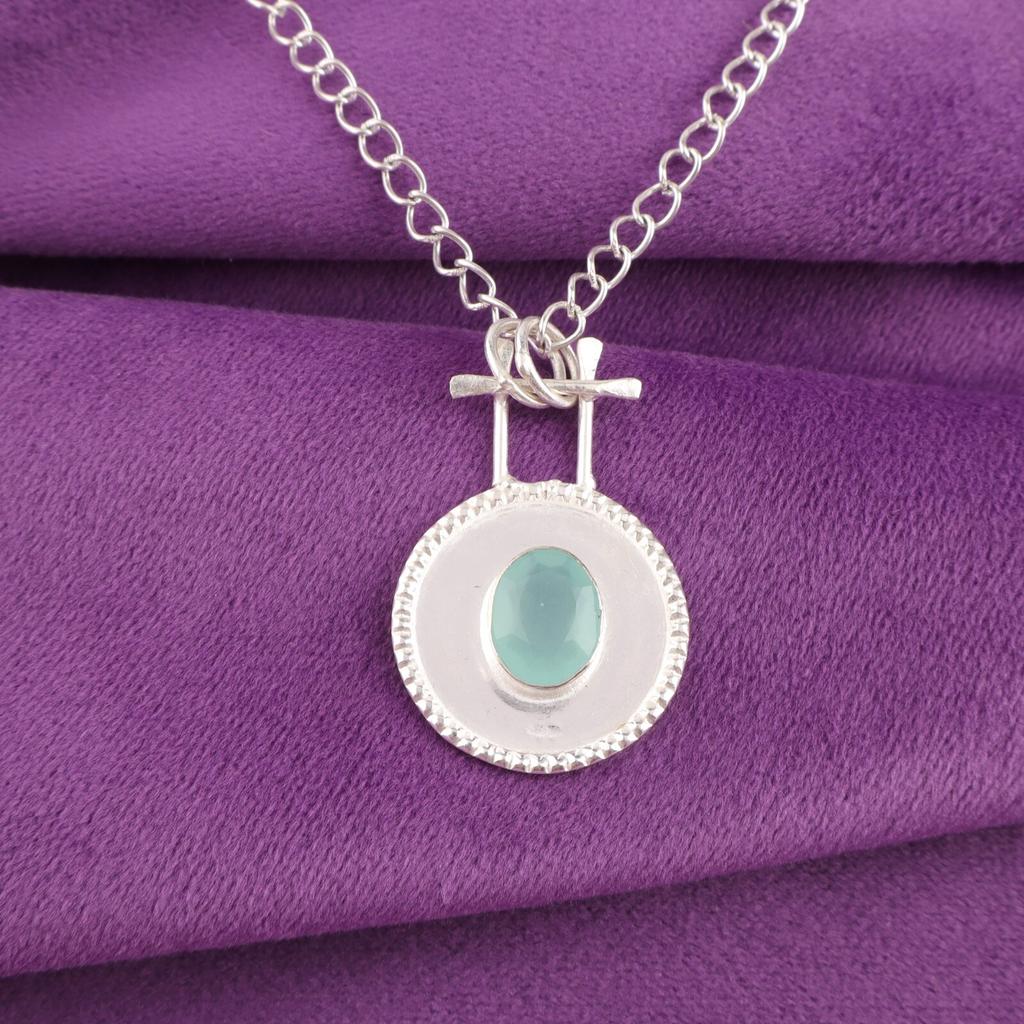 Natural Aqua Chalcedony Sterling Silver Daughter Gift Engagement Pendant Jewelry PP-57-19
