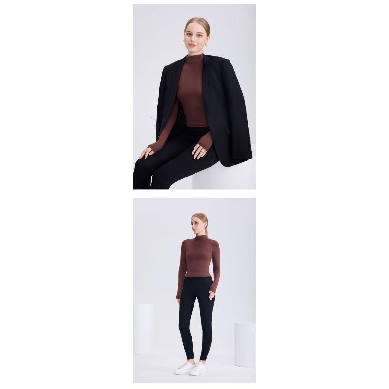 Damen Herbst und Winter hohe Elastizität doppellagig warm Yoga Langarm-Basisshirt