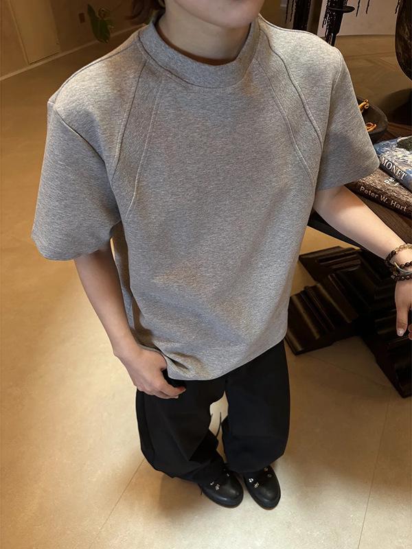 

Мужская футболка свободного кроя с круглым вырезом и воздушным слоем: Лето, Не мнется, Панельный дизайн, Рукав до локтя. Medium серый