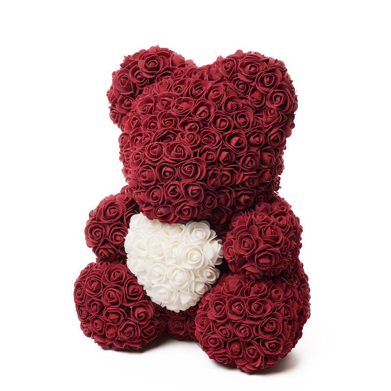 Fiore di schiuma da 40 cm PE Orso di rosa che tiene l'orso del cuore Qixi Regalo di compleanno di San Valentino
