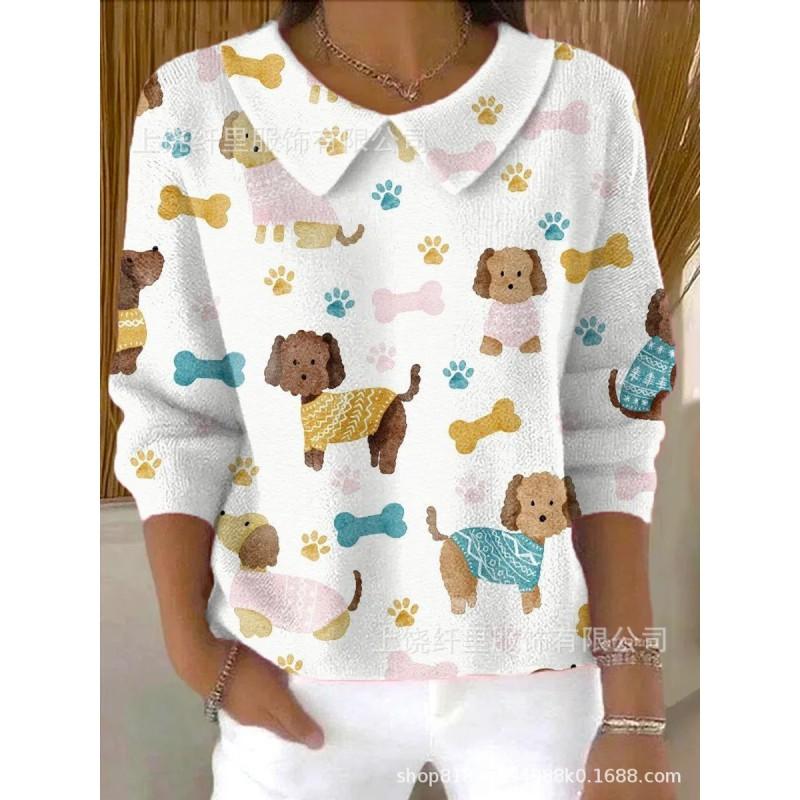 Womens Oversized Long Sleeve Crewneck Sweatshirt 2025 Fall Casual Pullover With 3D Print Acrylic Fabric