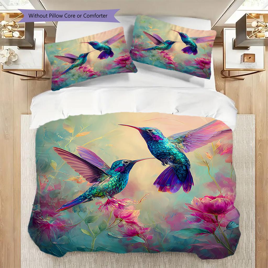 Hummingbird Pattern Bedding Quilt Set Quilt Cover Pillowcase Home Decoration Birthday Gift (1 * duvet cover + 2 * pillowcase, without core)