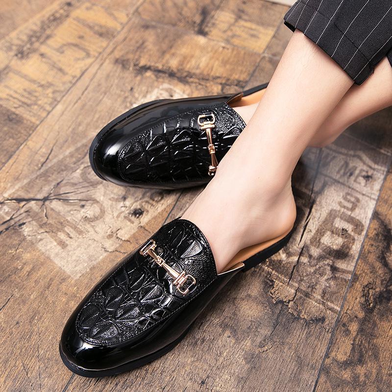 Men s 2024 Spring/Summer Genuine Leather Breathable Toe Cap Slip-On Sandals Size 39