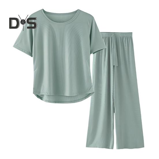 Women's Summer Pajama Set Round Neck Short Sleeve Top And Pants Sleepwear Set Casual Loose Two Piece Lounge Set