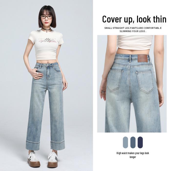 

Women s Nine-Tenths Straight Leg High Waist Retro Slimming Jeans for Spring/Summer 2026 XL