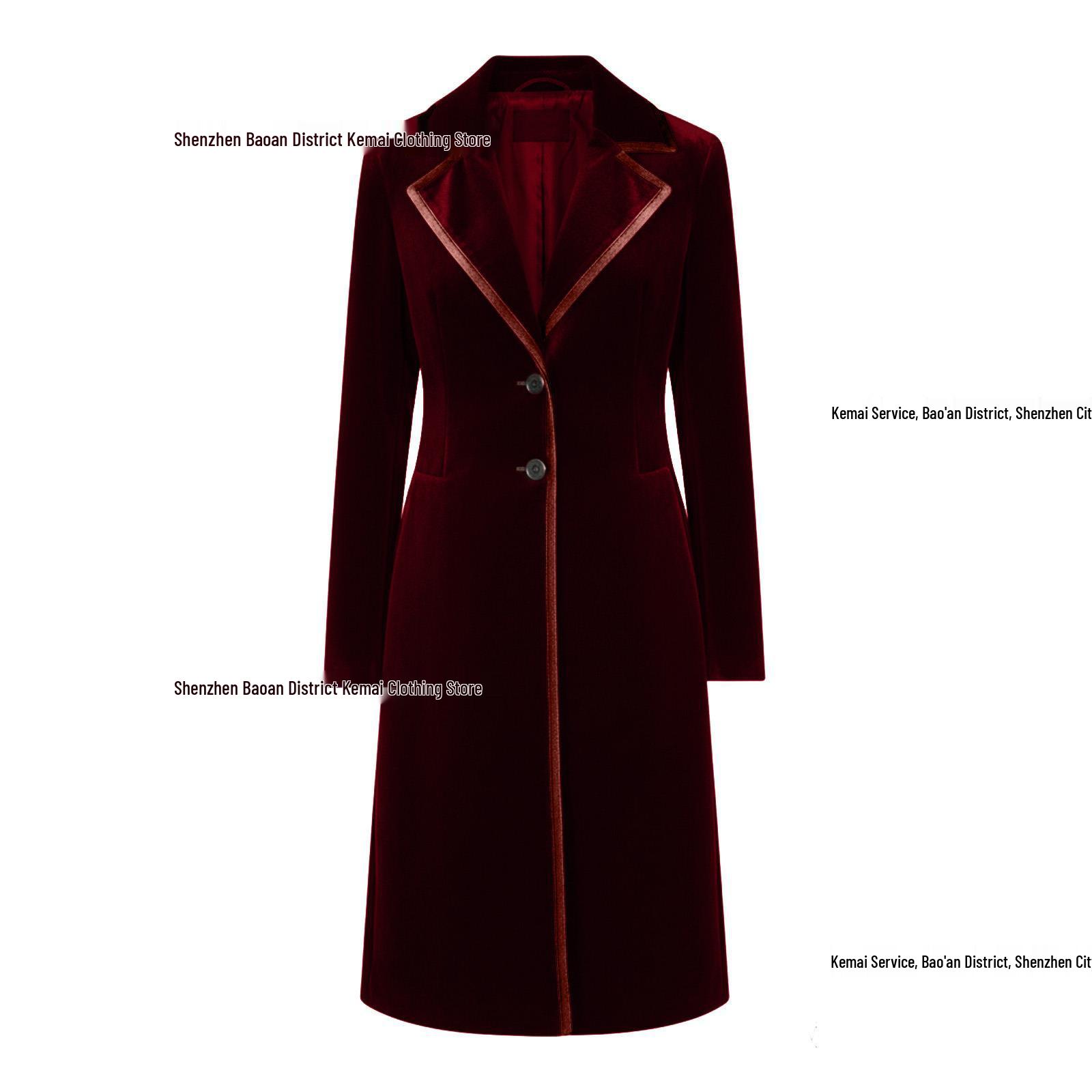 Европейский бархатный тренч средней длины - Мода Осень/Зима 2025, Элегантная женская куртка M вино красного