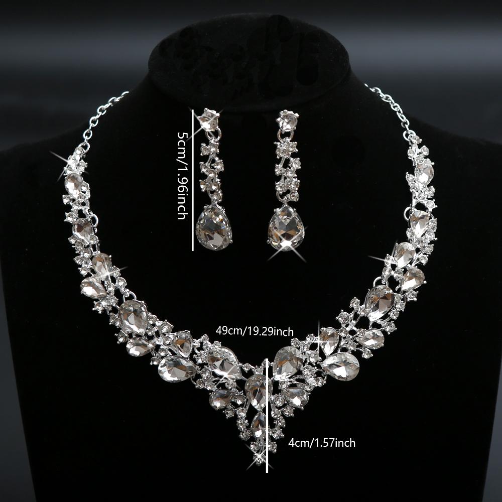 3pcs Luxury Elegant Zircon Set Teardrop Shaped Wedding Necklace Earring Fashion Party Bride Copper Zircon Set Accessorie Gift