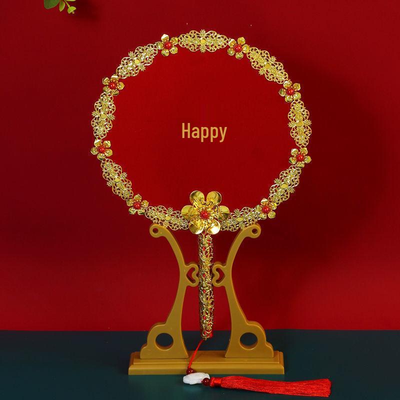 Red Wedding Hand Fan: Ancient Chinese Style Bridal Happiness Bouquet Fan