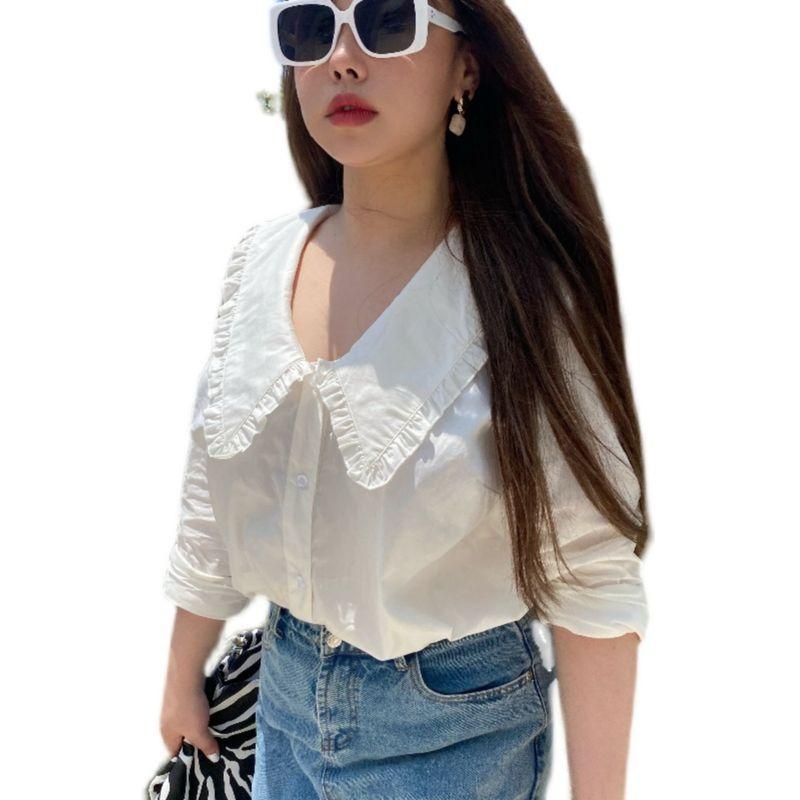 Miss Biggie Fashion Plus Size Thin and Comfortable Easiest for Match Boutique Full Cotton Poplin Doll Collar Long Sleeves Shirt