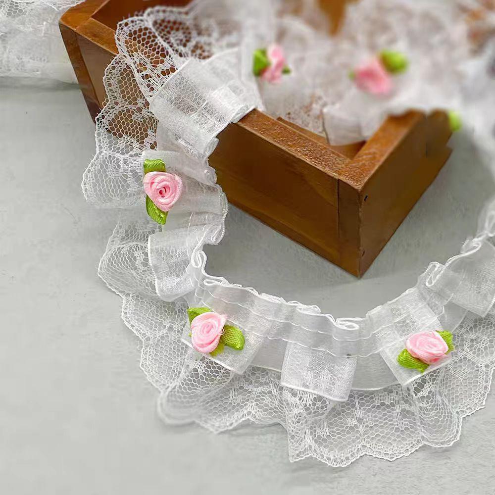 1Yard Red Pink Lace Flower Embellishment DlY HandmadeMaterial Cute Sweet Lace Ribbon