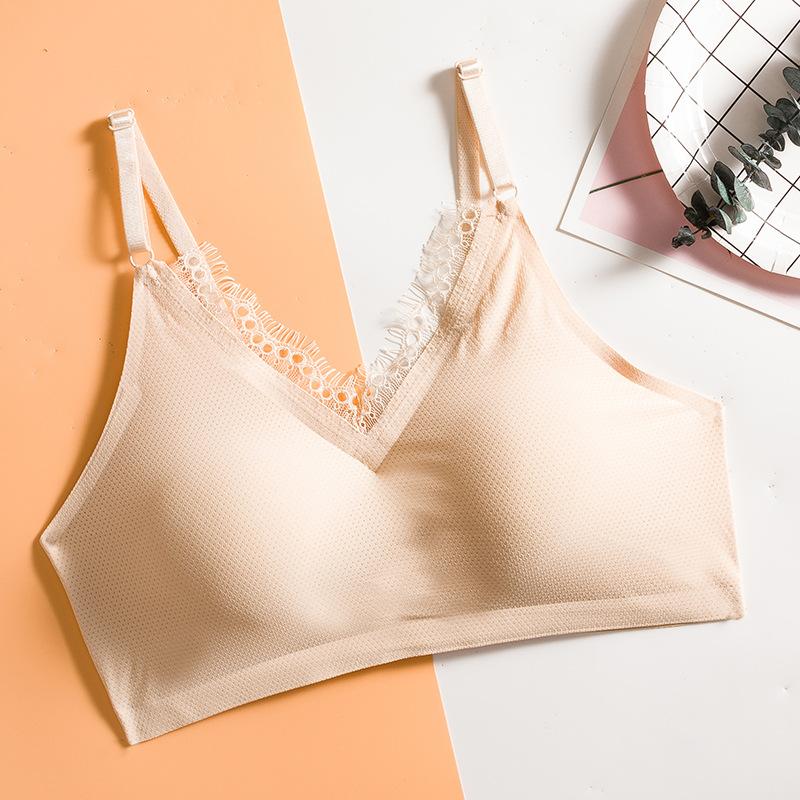 

Женский кружевной бюстгальтер с регулируемыми бретелями и ледяной оберткой, цельный сексуальный и дышащий базовый бюстгальтер с глубоким V-образным вырезом one size абрикосовый