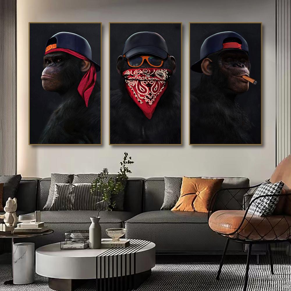 

Три умные черные обезьяны, холст, постер с животными, настенное искусство