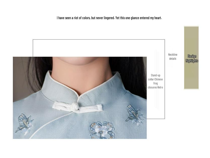 Top Hanfu Cheongsam din Bumbac și In Brodat cu Guler Înalt Retro de Primăvară