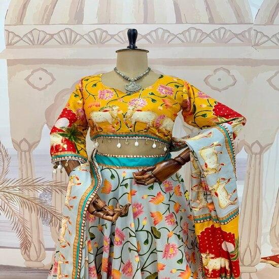 Multicolour Printed Lehenga Set with Animal Motifs