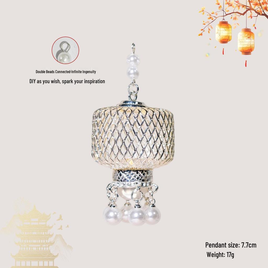 Luminous DIY Palace Lantern Fan Pendant Magnet Keychain Ornament - Ancient Style Accessory