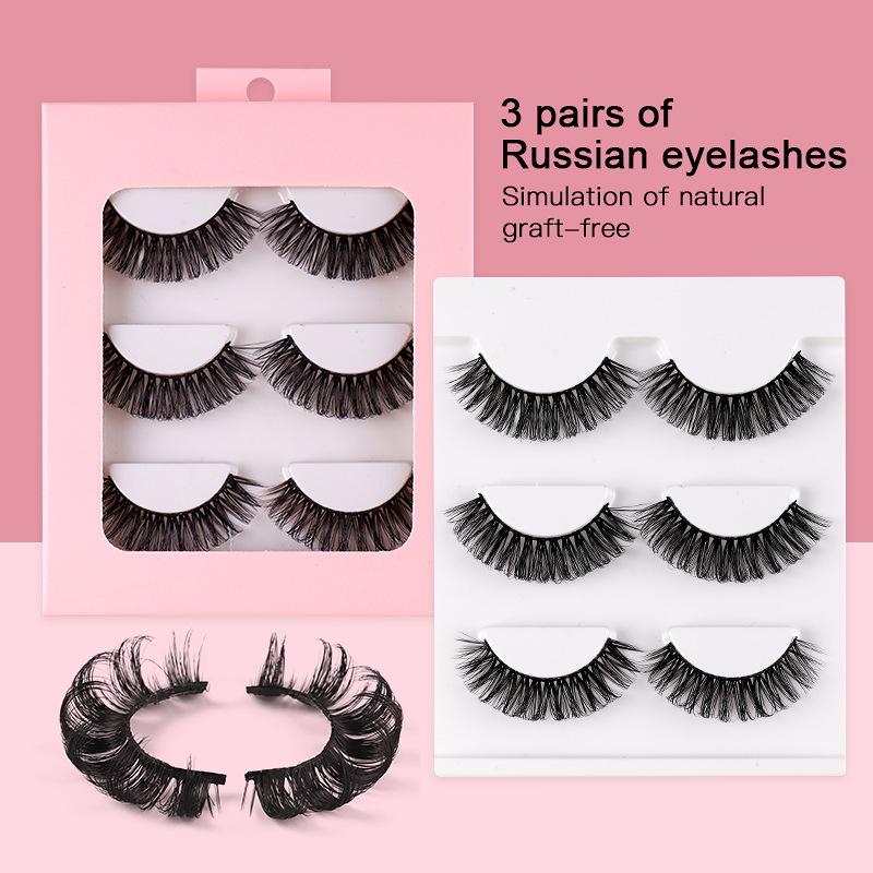 Roll 3 Pairs Of Chemical Fiber False Eyelashes Simulation Curled Thick Eyelashes