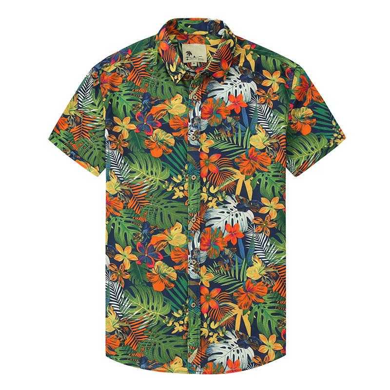 Casual Lar Printed Thin Hawaiian Shirt Men's Short-sleeved Loose Beach Shirt