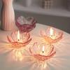 Modern Style Pink Flower Candle Holder Glass Candlestick Crafts Home Decoration Wedding Table Decor Crystal Candle Container