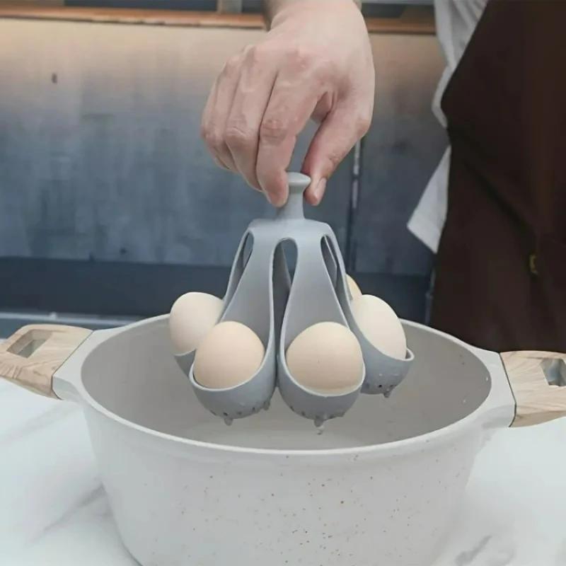 6-Egg Silicone Boiler Rack Freestanding Hard Boiled Egg Cooker Microwave Safe Kitchen Storage Gadget серый 1929₽