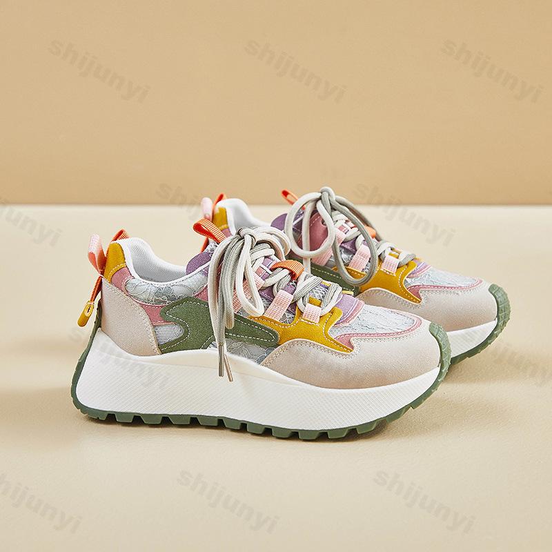 Fashion 2025 Spring New Women Shoes Non Slip Casual Shoes Breathable Mesh Comfortable Sneakers Lace-up Height Increase Vulcanized Shoes