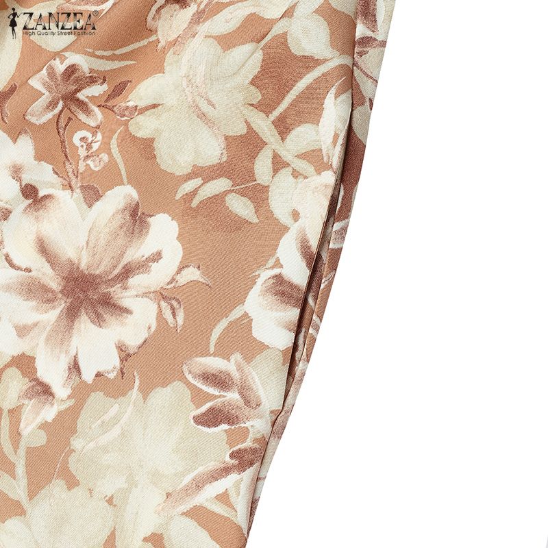 ZANZEA Abito Lungo Casual da Donna con Scollo Rotondo, Manica a 3/4, Stampa Floreale, Vestibilità Ampia