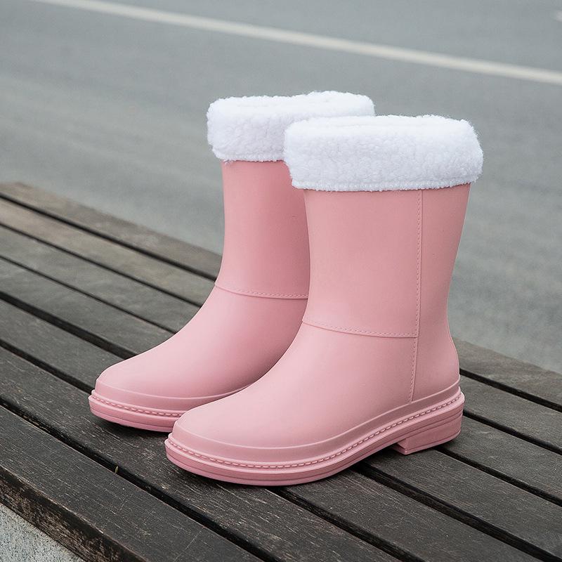 Women's Fashionable Non-Slip Waterproof Fleece-Lined Rain Boots - Perfect for Outdoors, Kitchen Work, and Car Washing