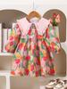 Girls Autumn Cotton Dress Tulip Print Large Collar Long Sleeve Pastoral Princess Dress For Kids