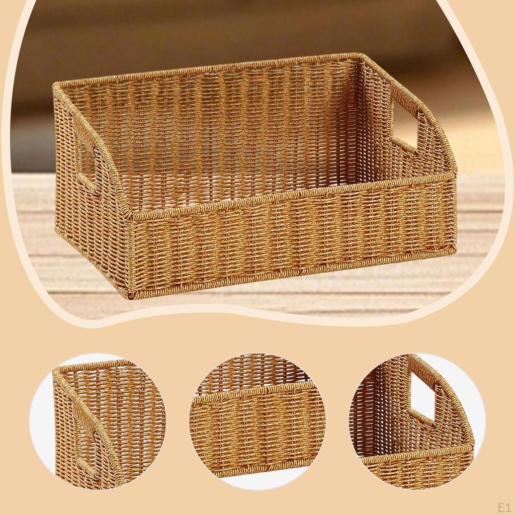 Imitation Rattan Basket Bathroom Vanity Tray Decorative PP Wicker for Organizing Office