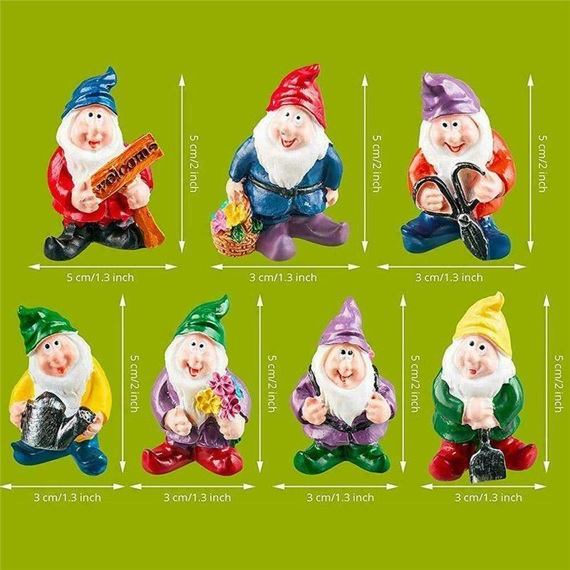 Bezaubernde 7-teilige Mini-Gnom-Statuen Perfekt für Farbenfrohe Zwergenlandschaft und Gartendekoration