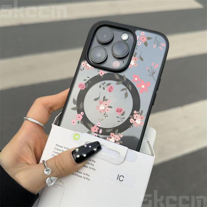 Flower Transparent Case For iPhone 16E 16 15 14 13 11 12 Pro Max Plus X XS Max XR Magsafe Magnetic Wireless Charge Phone Cover