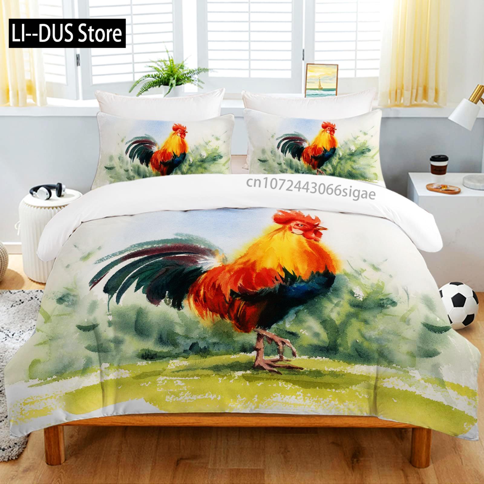 Comforter Rooster Comforter King Full Size For Boys Girls Rustic Rooster Bedding Set Vintage Bedding Collection 3Pcs Comforter (quilt)-EU Single(135*200cm)3pcs