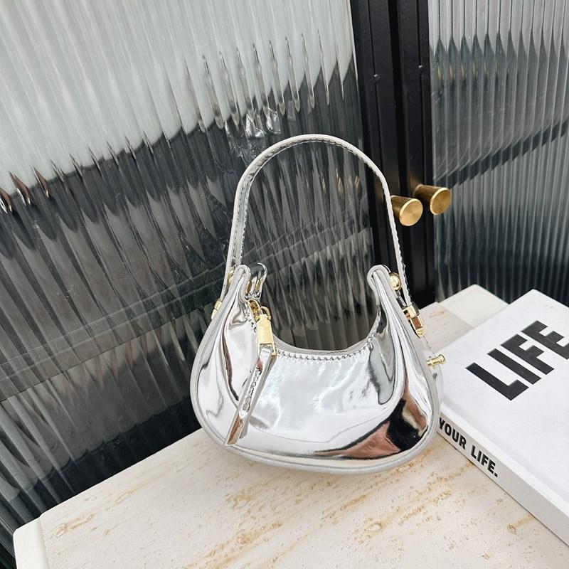 PU Children's Handbags Mini Half-moon Solid Compact Simple Sense of Luxury Beautiful Designer New Style Fashion