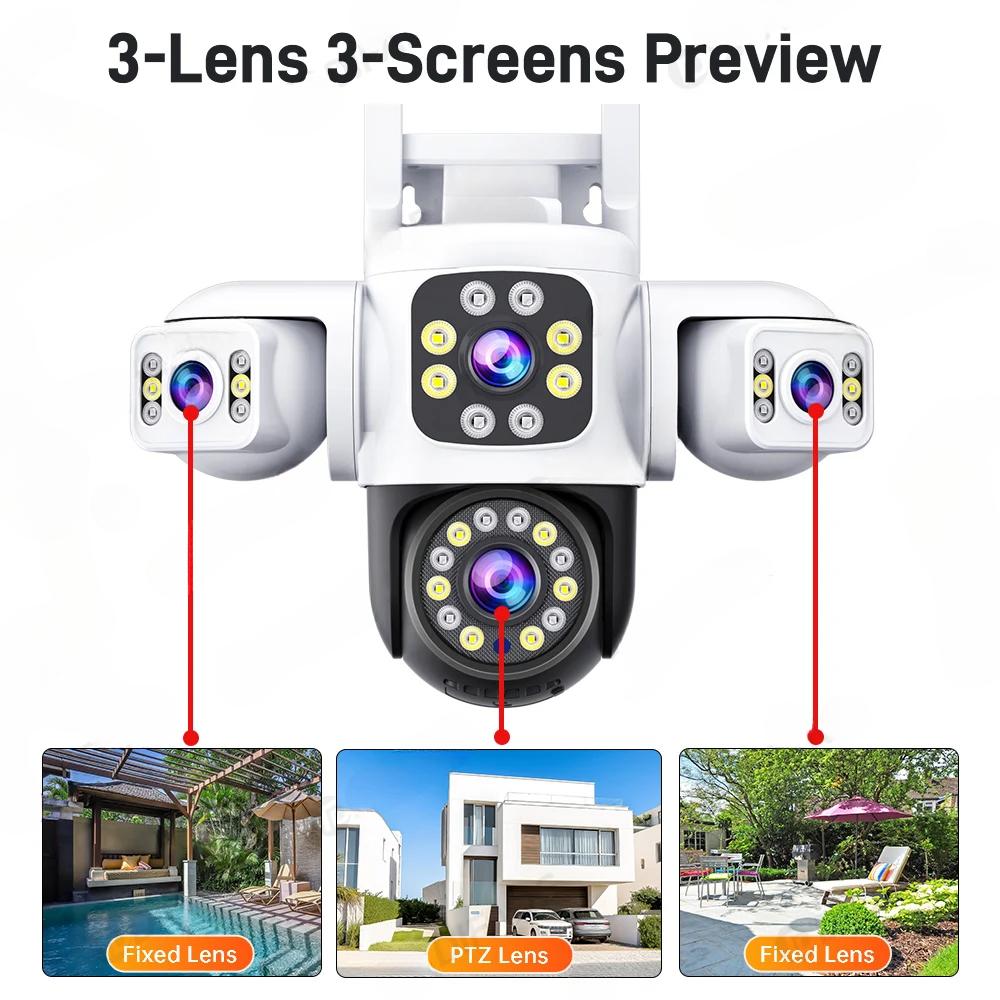 LS VISION Telecamera di Sorveglianza WiFi 6K Protezione di Sicurezza Triplo Schermo CCTV Tracciamento Automatico Impermeabile Yoosee PTZ IP Camera Esterno 12MP HD