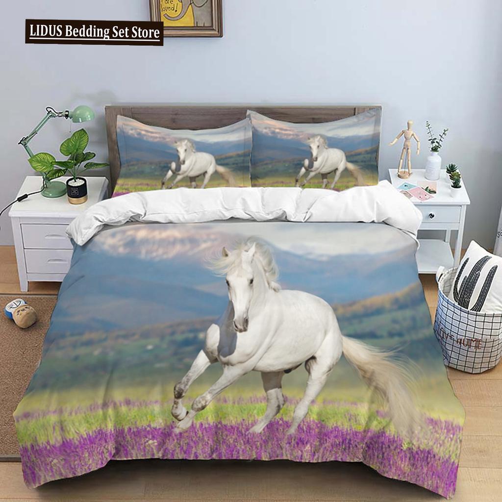 Pferde HD-Druck Bettwäscheset Doppelbett Jungenbett Bettbezüge Kissenbezüge Bettdecke Bettwäscheset Teenager Kingsize Bettwäscheset