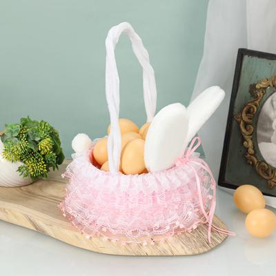 Stuffed Girls Gifts Fluffy Party Supplies Bunny Ears Basket Glitter Tulle Easter Basket For Spring Decor Easter Party