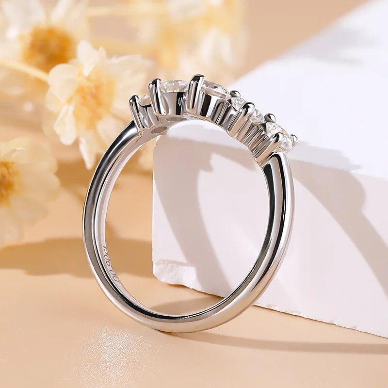 All Moissanite 0.9CT Ring Solid Sterling Silver Crown V-shaped Rings Plated 18K White Gold Fashion Women's Jewelry