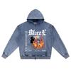 DTG print Knitted Denim Zip-Up Hoodie Blaze Brother Print Zipper Hoodies  