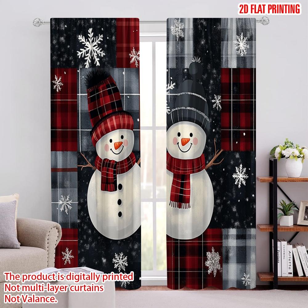 

2pcs,2D plane printing Popular Curtains Buffalo Plaid Snowman Family (2) Polyester Fabric (without rod) Festive Perfect for 52.50 × 116.00 cm 2 pcs