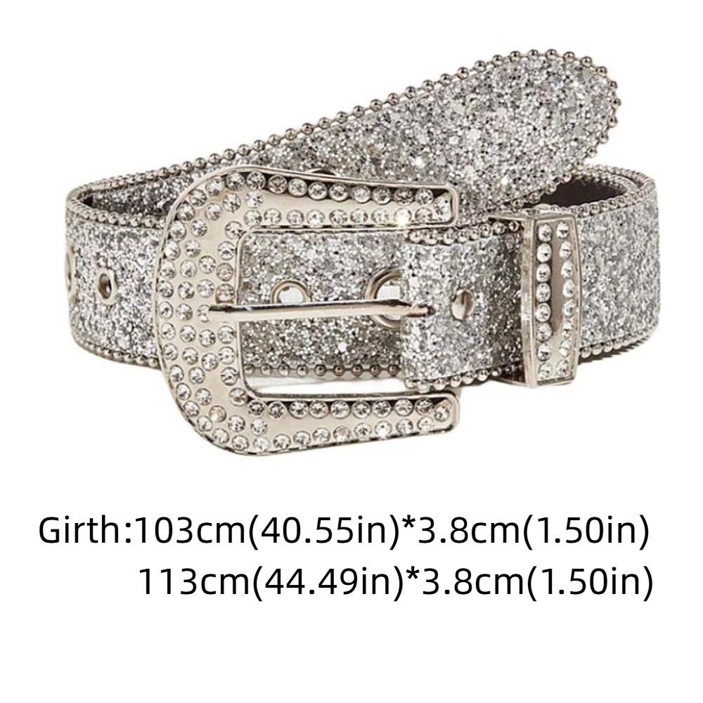 Vintage Beads Bordered Shiny Wide Belt Solid Color Punk Style Rhinestone Waistband Alloy Y2K Women PU Belt Party