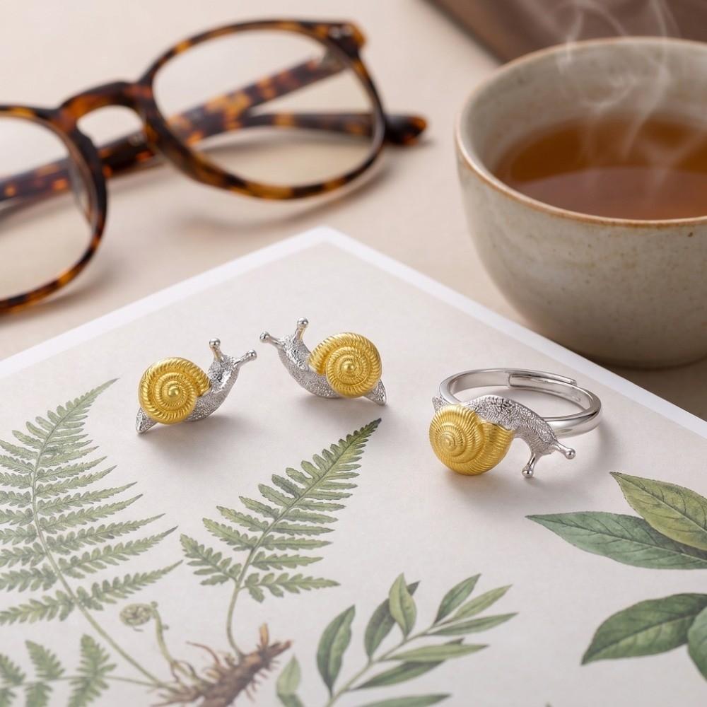 Zinc Zinc Alloy Snail Jewelry Delicate Snail Opening Rings Cute Snail Stud Earrings Women