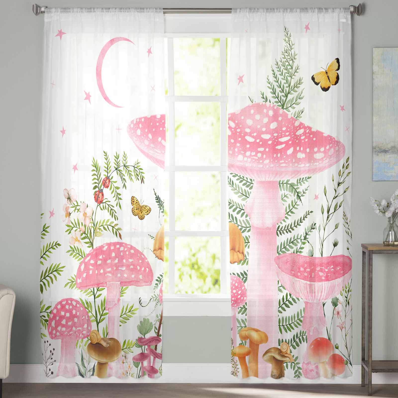 Грибные растения Божьи коровки Лиса Листья эвкалипта Тюль Оконные шторы для спальни — фото 3